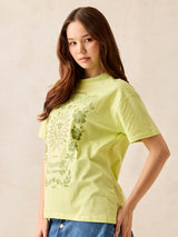 Women's Lime Crew Neck Graphic T-Shirt