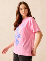 Women's Pink Crew Neck Graphic T-Shirt