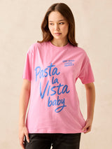 Women's Pink Crew Neck Graphic T-Shirt