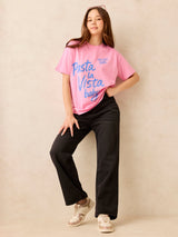Women's Pink Crew Neck Graphic T-Shirt