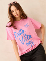 Women's Pink Crew Neck Graphic T-Shirt