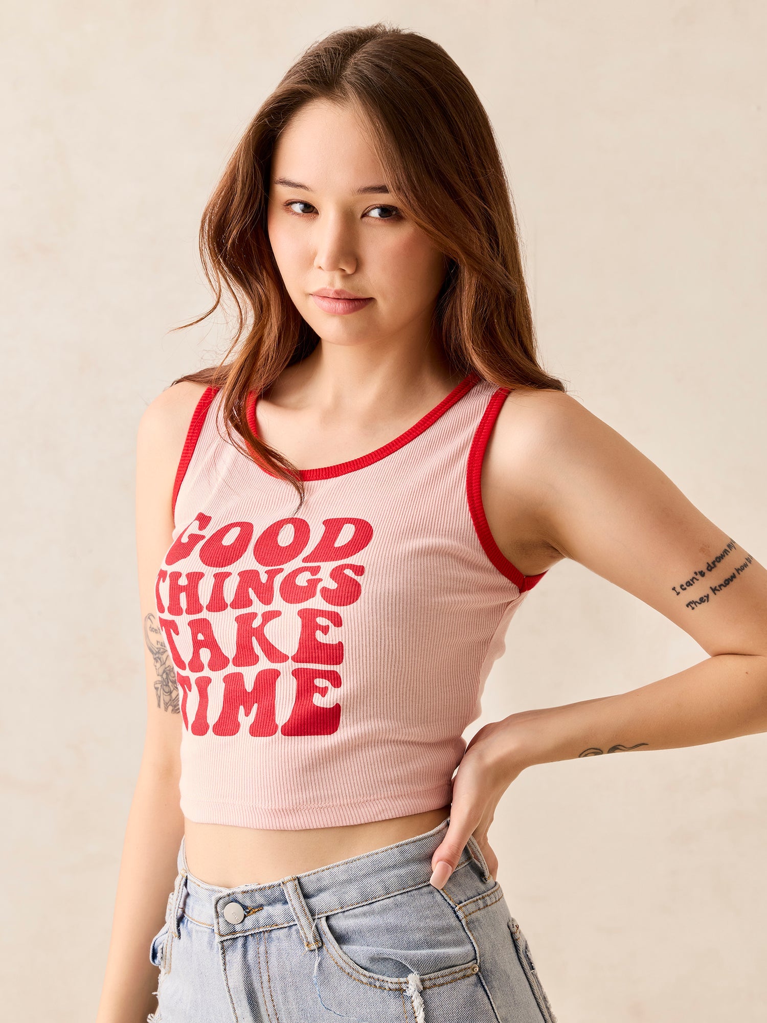 Women's Pink Crew Neck Graphic T-Shirt