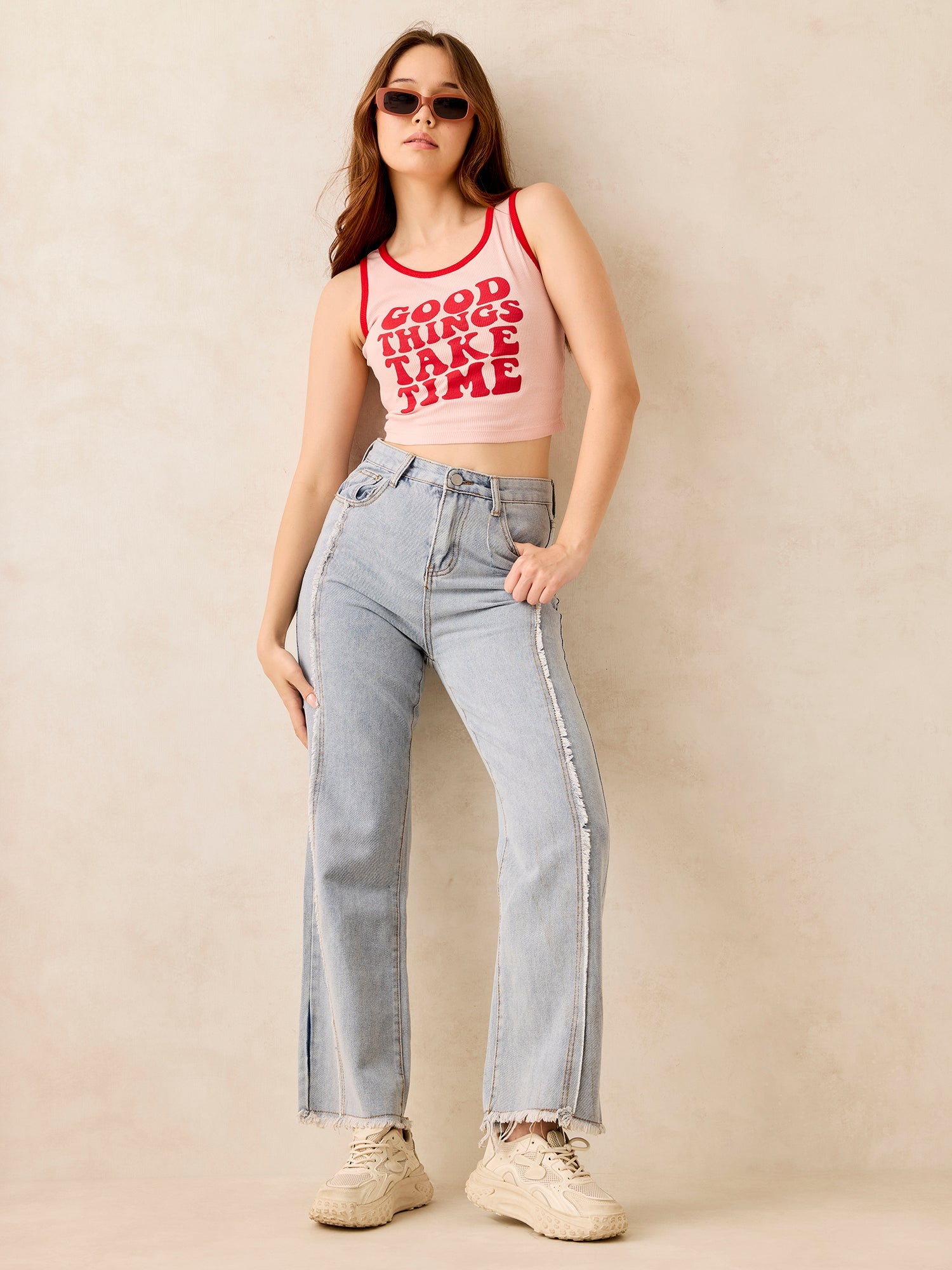 Women's Pink Crew Neck Graphic T-Shirt