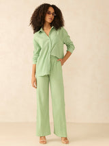 Women's Green Oversized Shirt and Pant Co-Ords Set