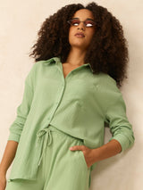 Women's Green Oversized Shirt and Pant Co-Ords Set