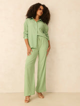 Women's Green Oversized Shirt and Pant Co-Ords Set