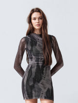 Women's Black Casual Bodycon Printed Full Sleeves Dress