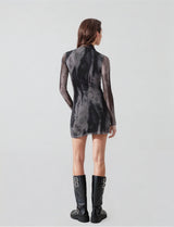 Women's Black Casual Bodycon Printed Full Sleeves Dress