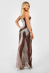 Women's Brown Casual Bodycon Printed Sleeveless Dress