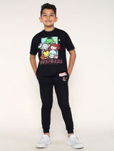 Boys Black Casual Printed Regular Fit Half Sleeves Co-ord Set