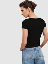 Women's Black Casual Regular Fit Solid Half Sleeves Top