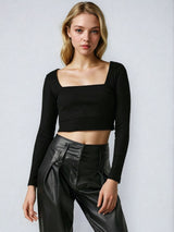 Women's Black Casual Regular Fit Solid Full Sleeves Top