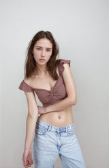 Women's Brown Casual Regular Fit Solid Sleeveless Top