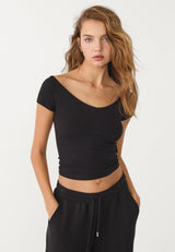 Women's Black Casual Regular Fit Solid Half Sleeves Top