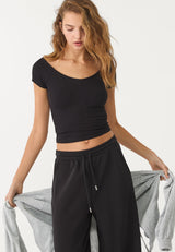 Women's Black Casual Regular Fit Solid Half Sleeves Top