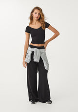 Women's Black Casual Regular Fit Solid Half Sleeves Top