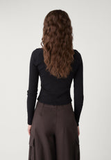 Women's Black Casual Regular Fit Solid Full Sleeves Top