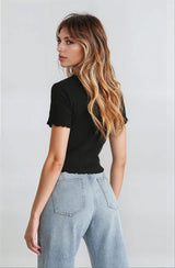 Women's Black Casual Regular Fit Solid Half Sleeves Top