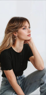 Women's Black Casual Regular Fit Solid Half Sleeves Top