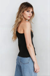 Women's Black Casual Regular Fit Solid One Shoulder Sleeve Top