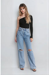 Women's Black Casual Regular Fit Solid One Shoulder Sleeve Top