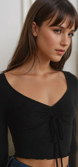 Women's Black Casual Regular Fit Solid Full Sleeves Top