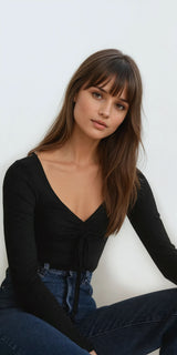 Women's Black Casual Regular Fit Solid Full Sleeves Top