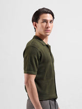 Men's Green Casual Slim Fit Textured Half Sleeves Shirt