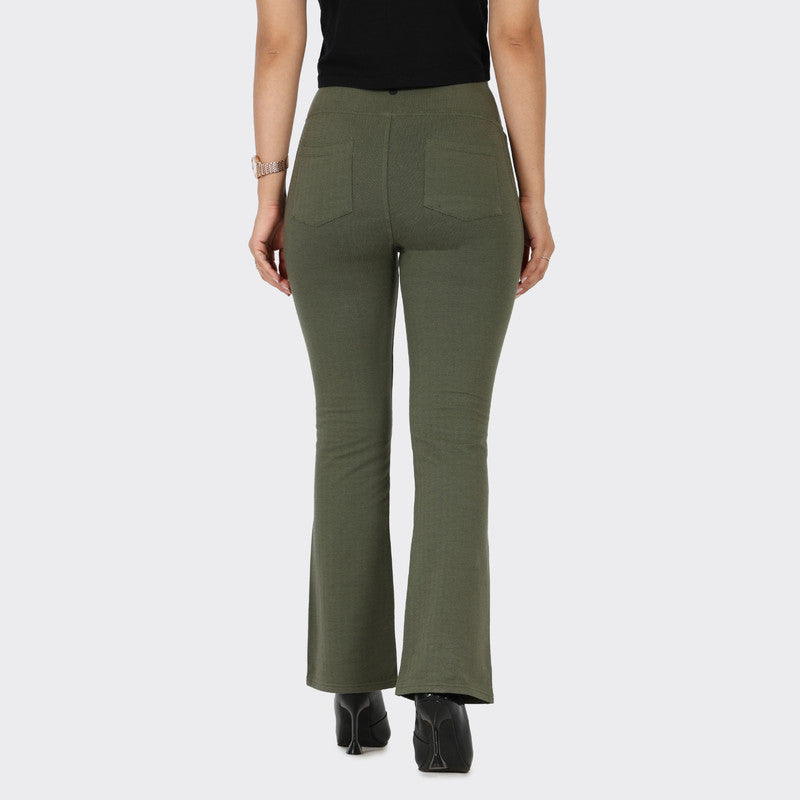 Women's Green Sports Solid Pant