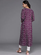 Women's Purple & White Bandhani Printed Kurta