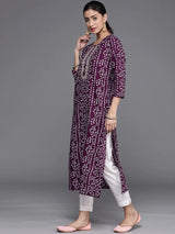 Women's Purple & White Bandhani Printed Kurta