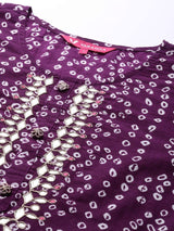 Women's Purple & White Bandhani Printed Kurta