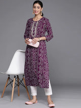 Women's Purple & White Bandhani Printed Kurta