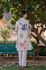 Women's White Work Regular Fit Embroidered Three Quarter Sleeves Co-Ord Sets