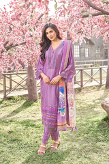 Women's Purple Fusion Regular Fit Embroidered Full Sleeves Kurtas Sets
