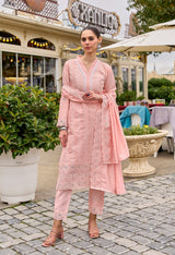 Women's Pink Fusion Regular Fit Embroidered Full Sleeves Kurtas Sets