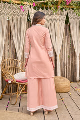 Women's Pink Work Regular Fit Embroidered Three Quarter Sleeves Co-Ord Sets