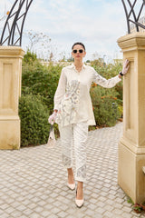 Women's White Work Regular Fit Embroidered Full Sleeves Co-Ord Sets