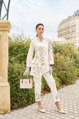 Women's White Work Regular Fit Embroidered Full Sleeves Co-Ord Sets