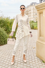 Women's White Work Regular Fit Embroidered Full Sleeves Co-Ord Sets