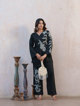 Women's Black Work Regular Fit Embroidered Full Sleeves Co-Ord Sets