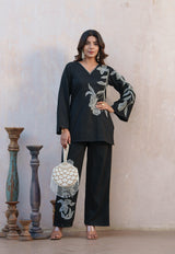 Women's Black Work Regular Fit Embroidered Full Sleeves Co-Ord Sets