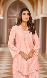 Women's Pink Work Regular Fit Solid Full Sleeves Co-Ord Sets