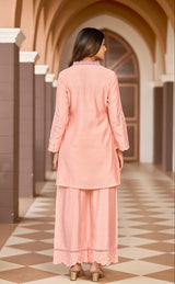 Women's Pink Work Regular Fit Solid Full Sleeves Co-Ord Sets