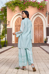 Women's Blue Work Regular Fit Solid Full Sleeves Co-Ord Sets
