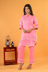 Women's Pink Work Regular Fit Solid Three Quarter Sleeves Co-Ord Sets