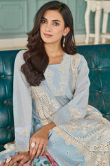 Women's Blue Festive Regular Fit Embroidered Full Sleeves Kurtas Sets