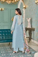Women's Blue Festive Regular Fit Embroidered Full Sleeves Kurtas Sets