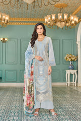 Women's Blue Festive Regular Fit Embroidered Full Sleeves Kurtas Sets