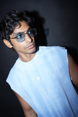 Unisex Blue Casual Regular Fit Solid Sleeveless Tank